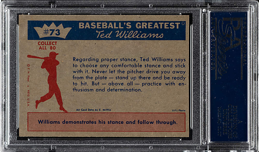 1959 Fleer Ted Williams #73 "Ted Hitting Fundamentals #3" PSA GEM MINT 10