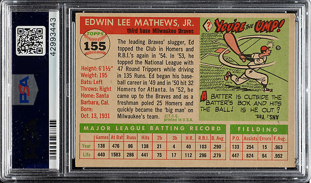 1955 Topps #155 Ed Mathews PSA NM-MT+ 8.5