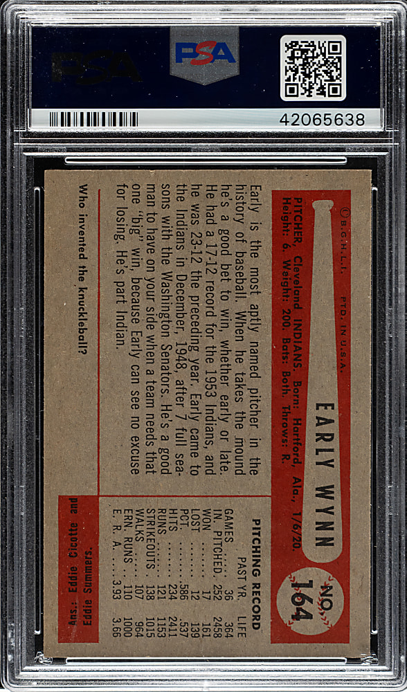 1954 Bowman #164 Early Wynn PSA MINT 9 - Highest Graded!