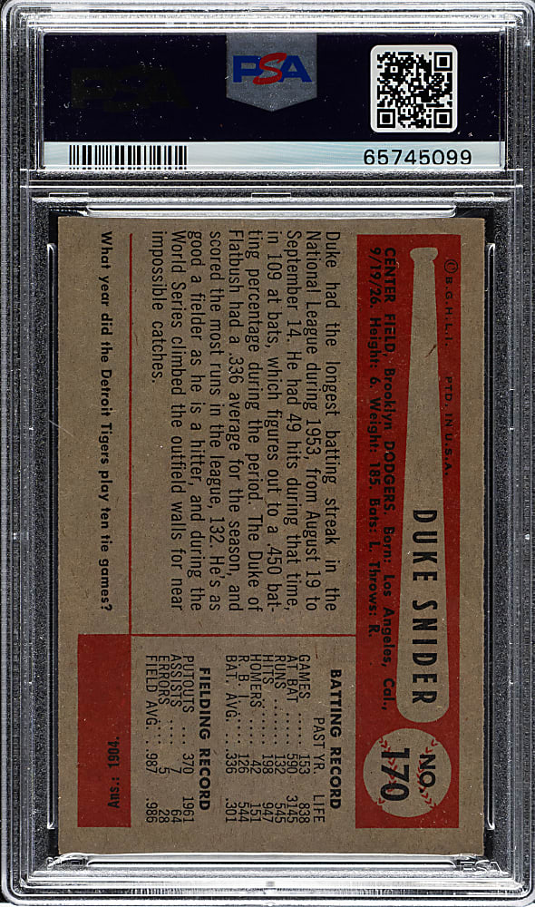 1954 Bowman #170 Duke Snider PSA NM-MT 8