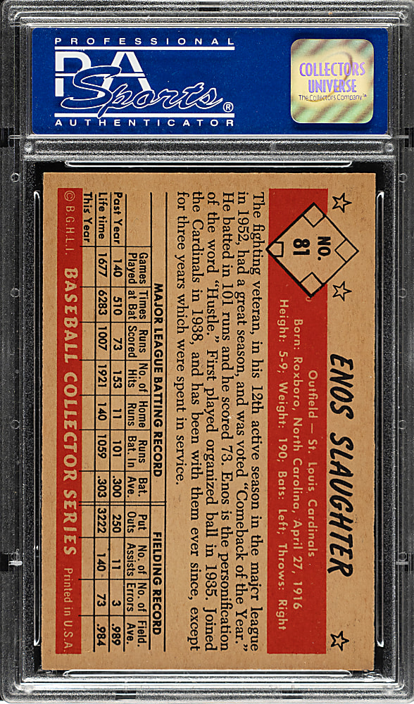 1953 Bowman Color #81 Enos Slaughter PSA NM-MT 8
