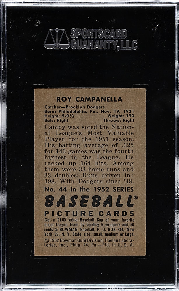 1952 Bowman #44 Roy Campanella SGC NM/MT 8