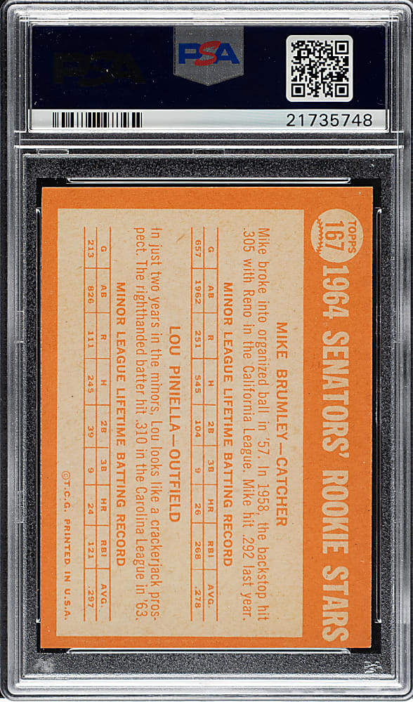 1964 Topps #167 Lou Piniella Rookie PSA MINT 9 - Highest Graded!