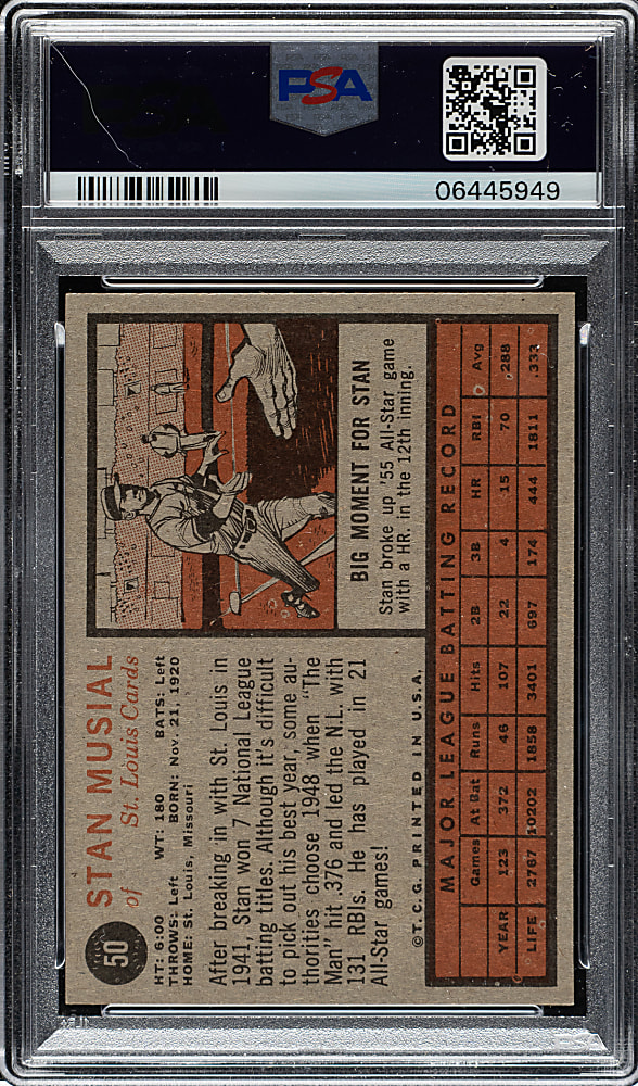 1962 Topps #50 Stan Musial PSA NM-MT 8