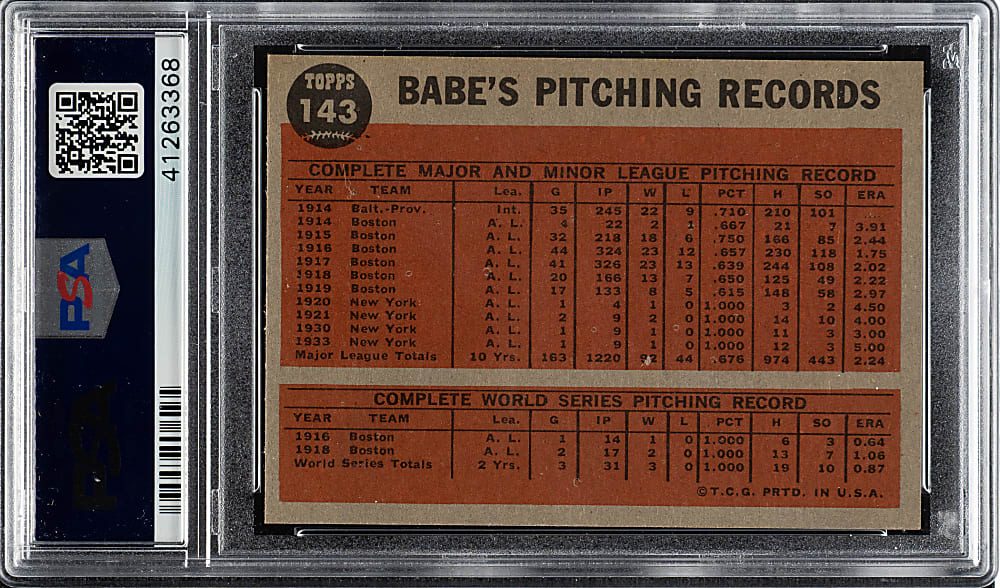 1962 Topps #143 Babe Ruth Greatest Sports Hero Green Tint PSA MINT 9