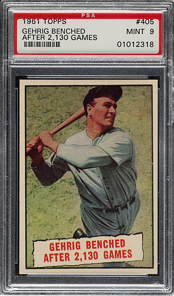 1961 Topps #405 Lou Gehrig Baseball Thrills PSA MINT 9