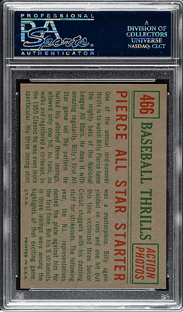 1959 Topps #466 Billy Pierce Baseball Thrills PSA MINT 9