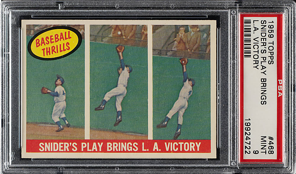1959 Topps #468 Duke Snider Play Brings L.A. Victory PSA MINT 9