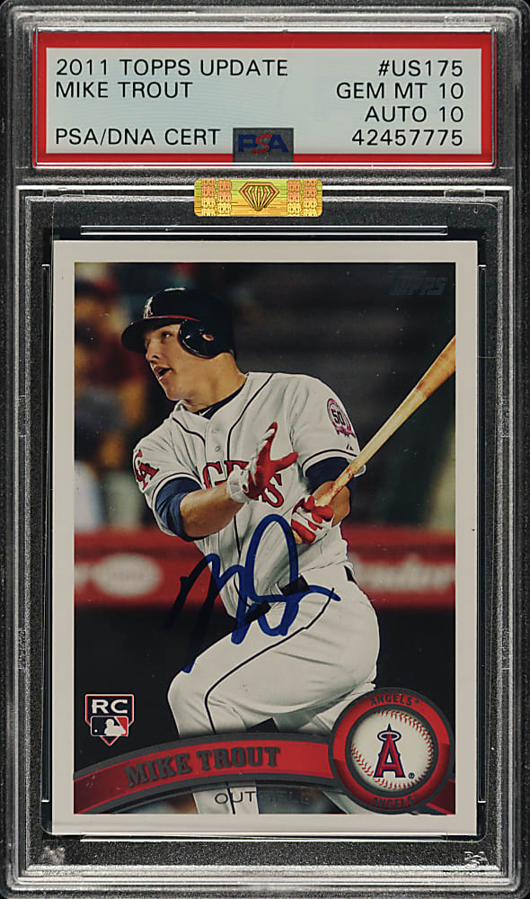 Signed 2011 Topps Update #US175 Mike Trout Rookie PSA GEM MINT 10 with GEM MINT 10 Signature (MBA Gold Diamond)