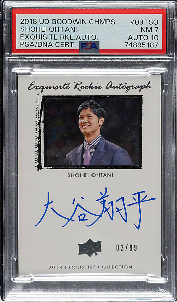 2018 Upper Deck Goodwin Champions Exquisite Rookie Autograph #09T-SO Shohei Ohtani #2/99 PSA NM 7 with GEM 10 Signature