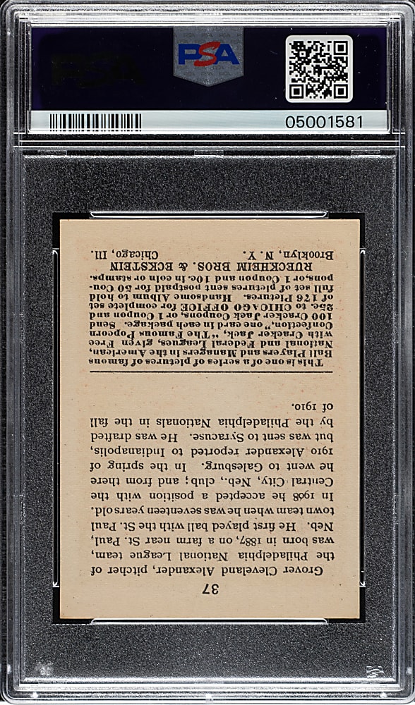 1915 E145 Cracker Jack #37 Grover Alexander PSA NM-MT 8