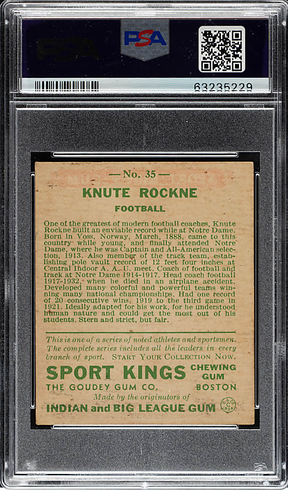 1933 R338 Sport Kings #35 Knute Rockne PSA EX 5