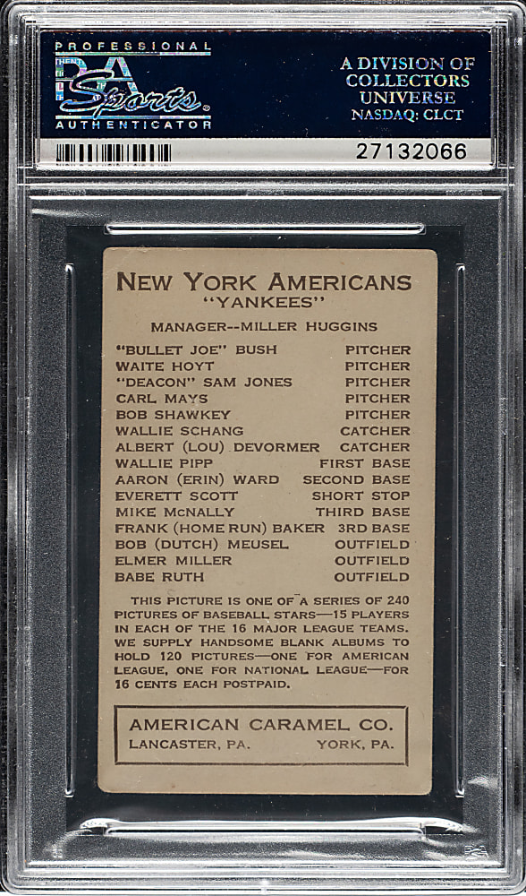1922 E120 American Caramel Babe Ruth PSA VG 3