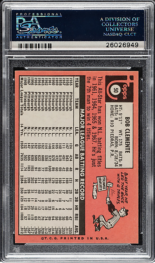 1969 Topps #50 Roberto Clemente PSA MINT 9