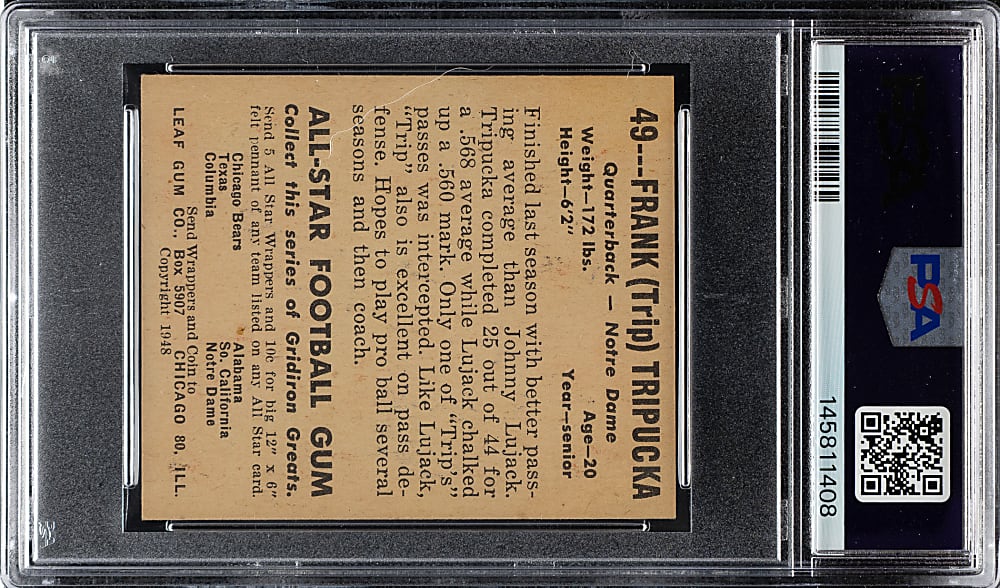 1948 Leaf Football #49 Frank Tripucka PSA NM-MT 8