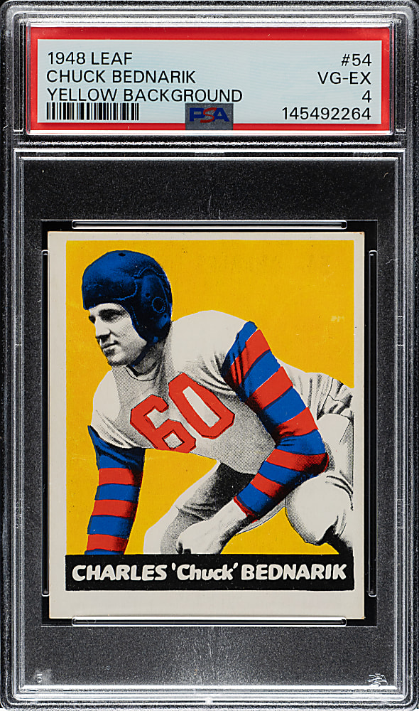 1948 Leaf Football #54 Chuck Bednarik Rookie Yellow Background PSA VG-EX 4