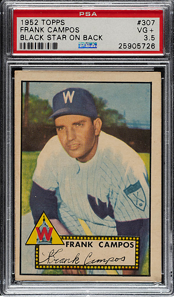 1952 Topps #307 Frank Campos PSA VG+ 3.5 - Rare "Black Star On Back" Variation