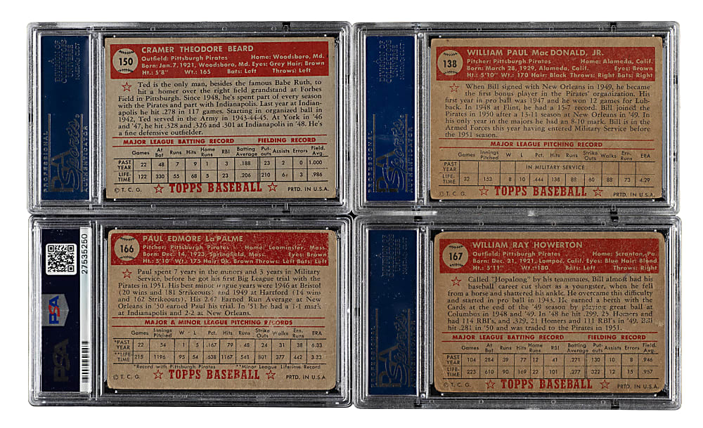 1952 Topps "Canadian" Gray Back Pittsburgh Pirates PSA-Graded Complete Team Set (7)