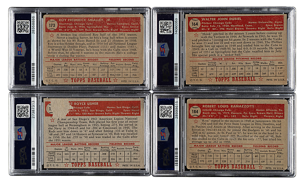 1952 Topps "Canadian" Gray Back Chicago Cubs PSA-Graded Complete Team Set (7)