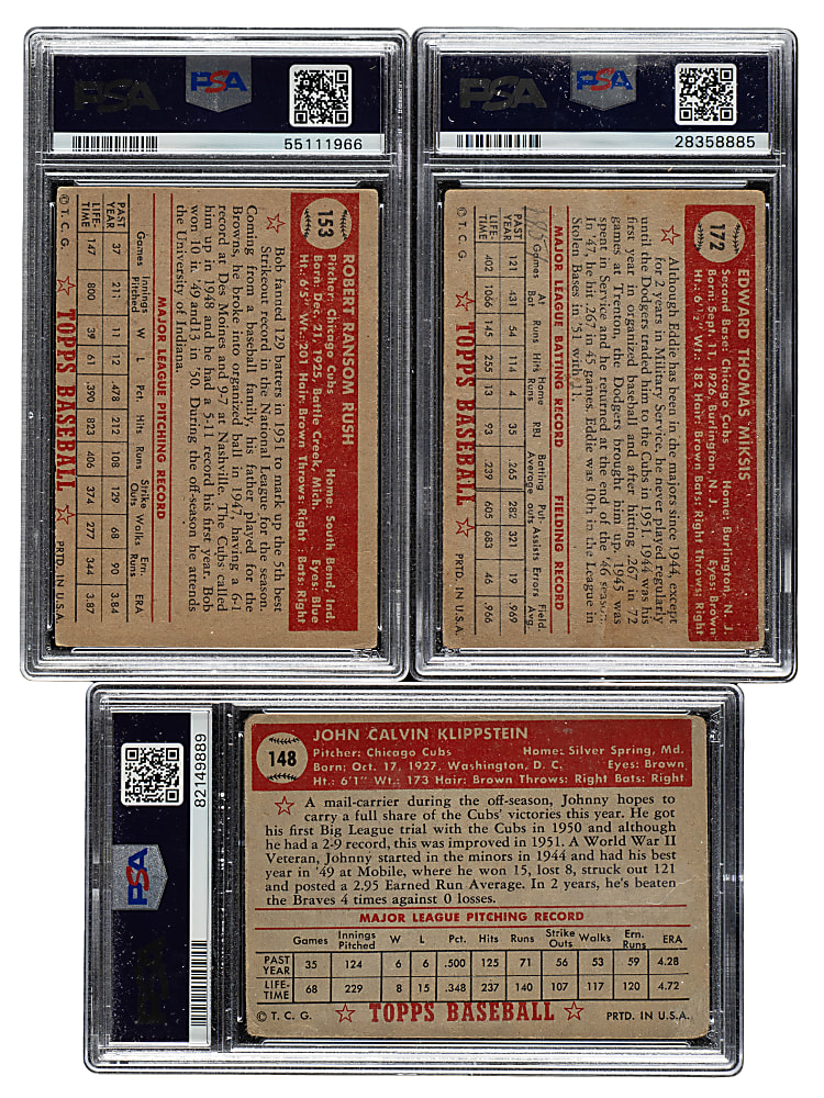1952 Topps "Canadian" Gray Back Chicago Cubs PSA-Graded Complete Team Set (7)