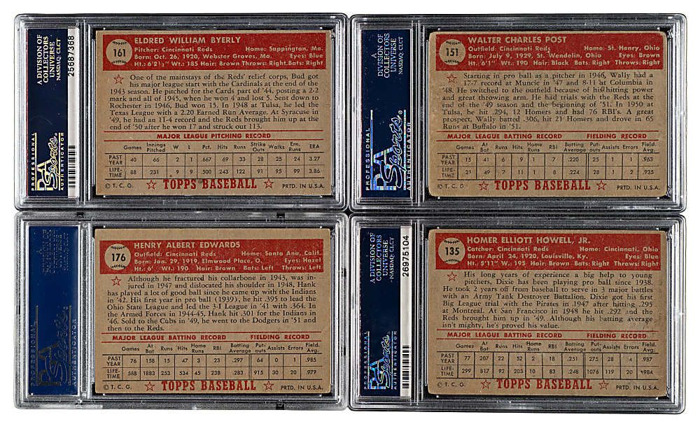 1952 Topps "Canadian" Gray Back Cincinnati Reds PSA-Graded Complete Team Set (10)