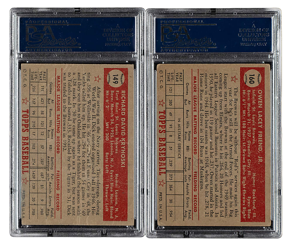 1952 Topps "Canadian" Gray Back St. Louis Browns PSA-Graded Complete Team Set (6)