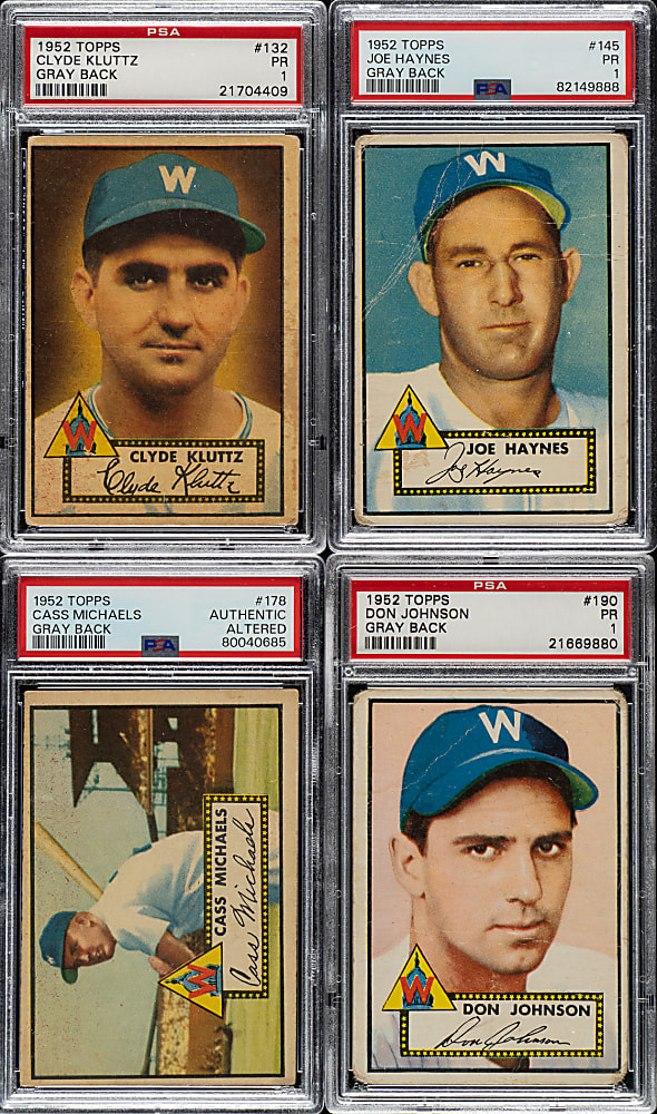 1952 Topps "Canadian" Gray Back Washington Senators PSA-Graded Complete Team Set (4)