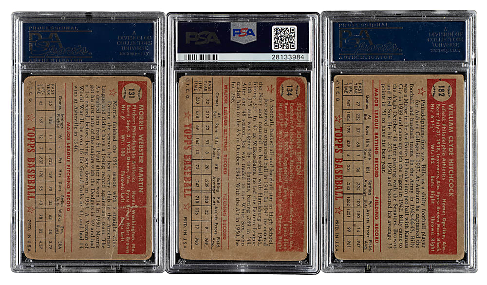 1952 Topps "Canadian" Gray Back Philadelphia Athletics PSA-Graded Complete Team Set (3)