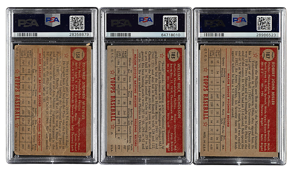 1952 Topps "Canadian" Gray Back Philadelphia Phillies PSA-Graded Complete Team Set (3)