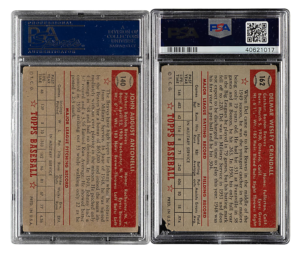 1952 Topps "Canadian" Gray Back Boston Braves PSA-Graded Complete Team Set (2)