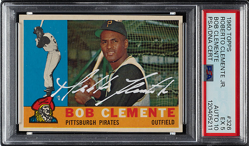 1960 Topps #326 Roberto Clemente PSA EX 5 - Signed by Roberto Clemente Jr. (Son) - GEM MINT 10 Signature