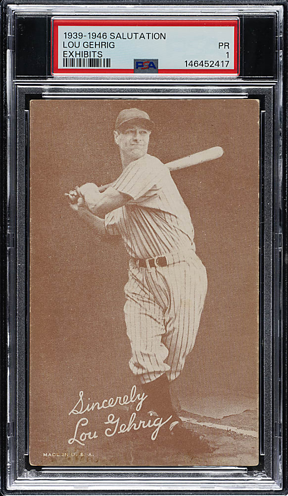 1939-1946 Salutation Exhibits Lou Gehrig PSA POOR 1 - Gehrig's Final Card as a Player