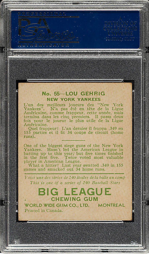 1933 V353 World Wide Gum Canadian Goudey #55 Lou Gehrig PSA VG-EX 4