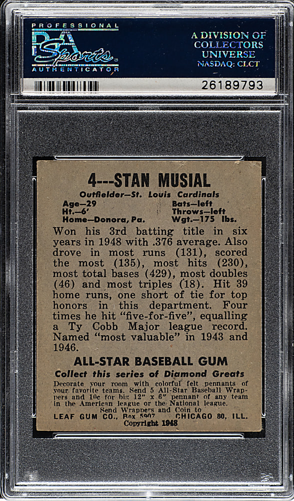 1948-1949 Leaf #4 Stan Musial Rookie PSA EX-MT 6