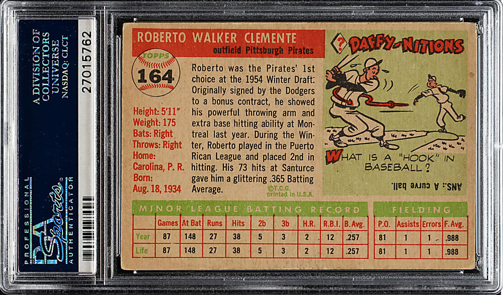 1955 Topps #164 Roberto Clemente Rookie PSA VG 3
