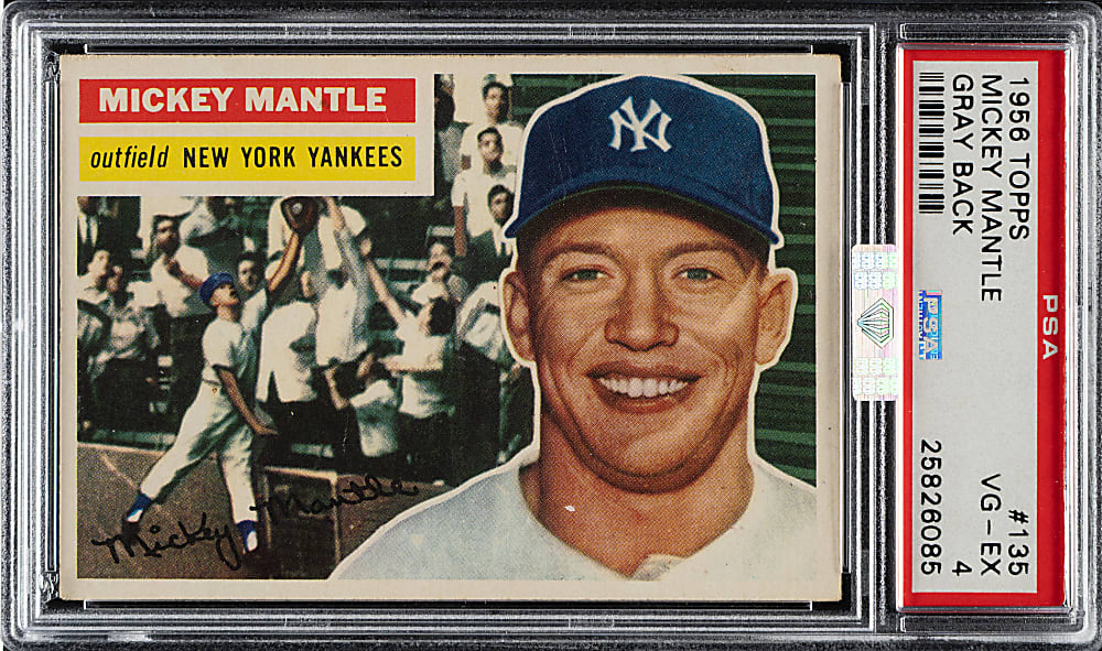 1956 Topps #135 Mickey Mantle Gray Back PSA VG-EX 4 (MBA Silver Diamond)