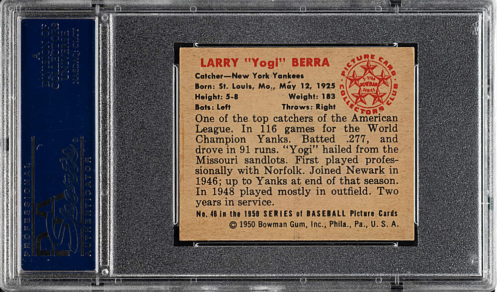 1950 Bowman #46 Yogi Berra PSA EX-MT 6