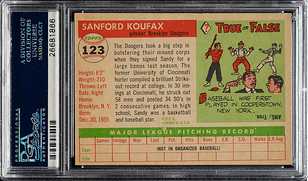1955 Topps #123 Sandy Koufax Rookie PSA EX 5