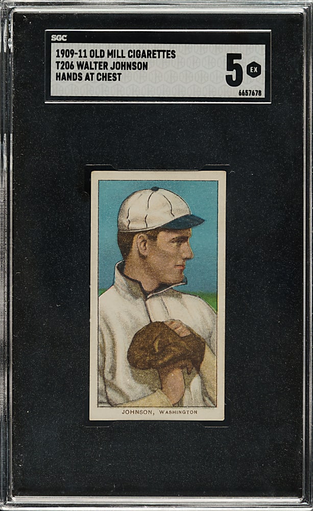 1909-1911 T206 White Border Walter Johnson Hands at Chest SGC EX 5 - Old Mill Back