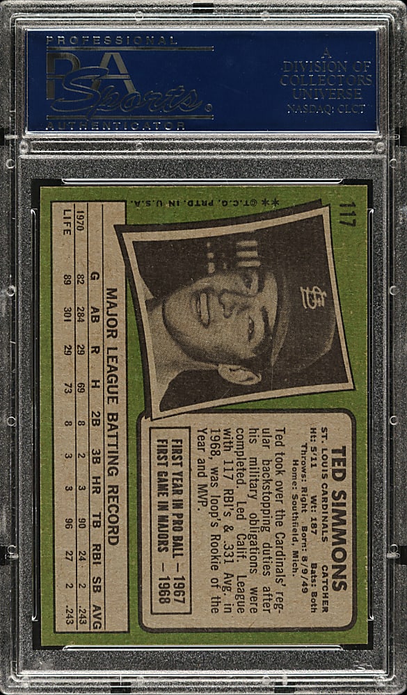 1971 Topps #117 Ted Simmons Rookie PSA NM-MT+ 8.5