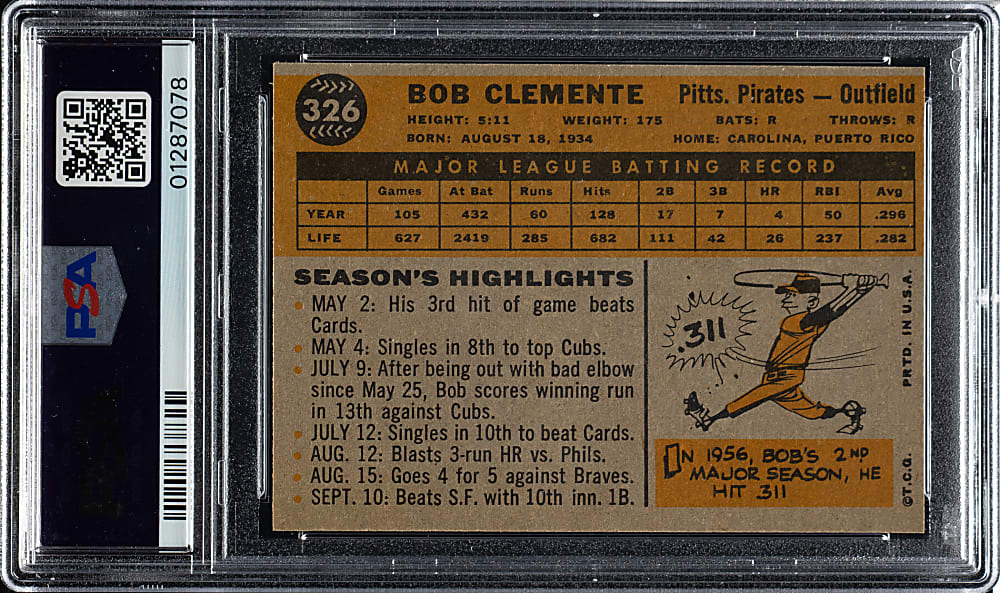 1960 Topps #326 Roberto Clemente PSA NM-MT 8