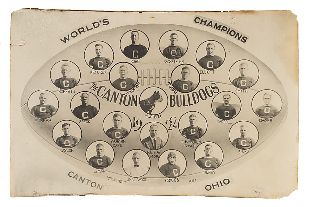 1922 Canton Bulldogs World's Champions Team Composite Display