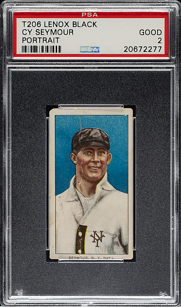 1909-1911 T206 White Border Cy Seymour Portrait PSA GOOD 2 - Black Lenox Back