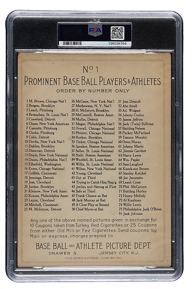 1911 T3 Turkey Red #1 Mordecai Brown PSA GOOD 2