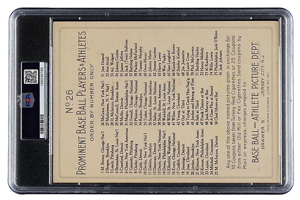 1911 T3 Turkey Red #26 John McGraw PSA GOOD+ 2.5