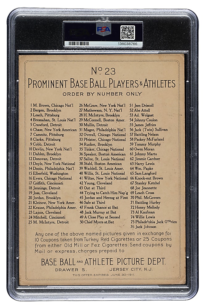 1911 T3 Turkey Red #23 Nap Lajoie PSA GOOD 2