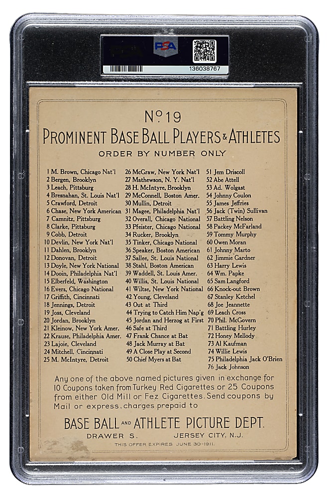 1911 T3 Turkey Red #19 Addie Joss PSA POOR 1