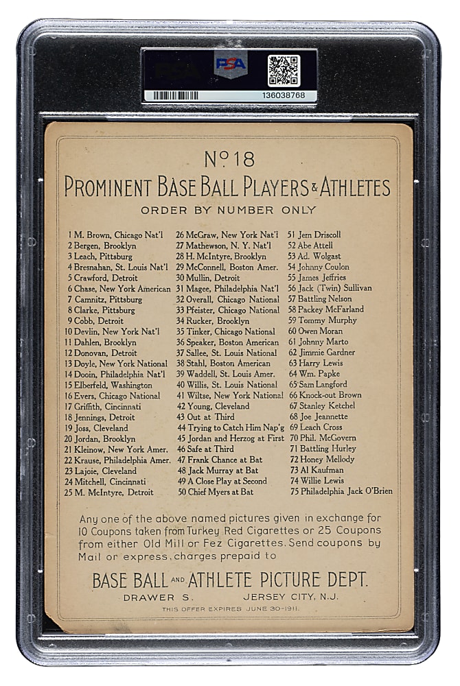 1911 T3 Turkey Red #18 Hughie Jennings PSA FAIR 1.5