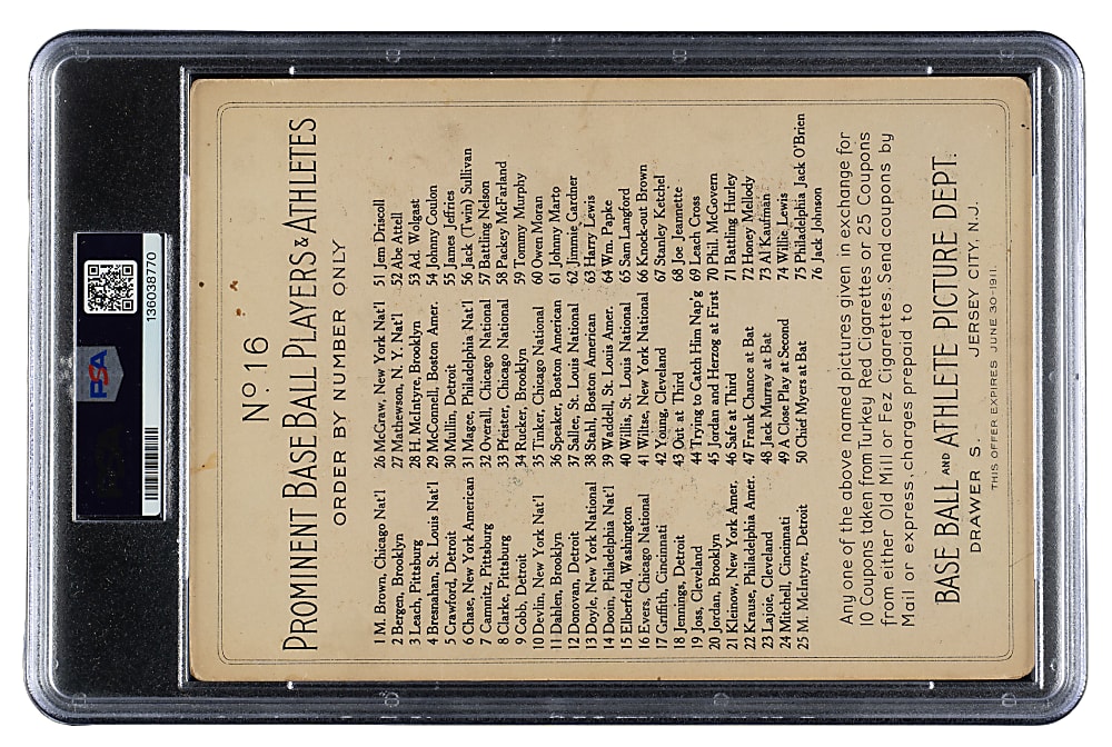 1911 T3 Turkey Red #16 Johnny Evers PSA GOOD 2