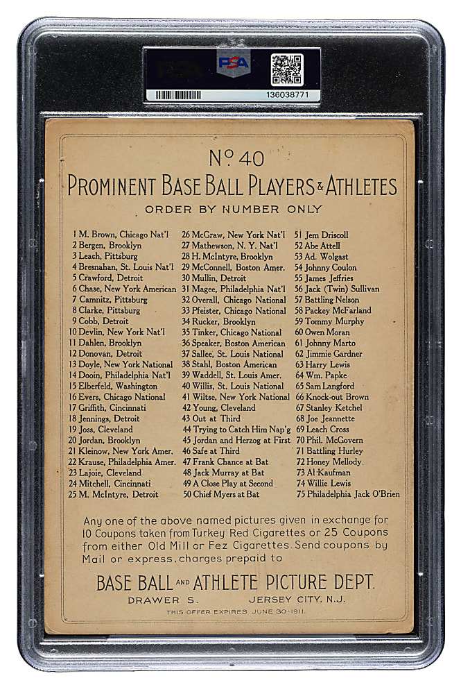 1911 T3 Turkey Red #40 Vic Willis PSA POOR 1